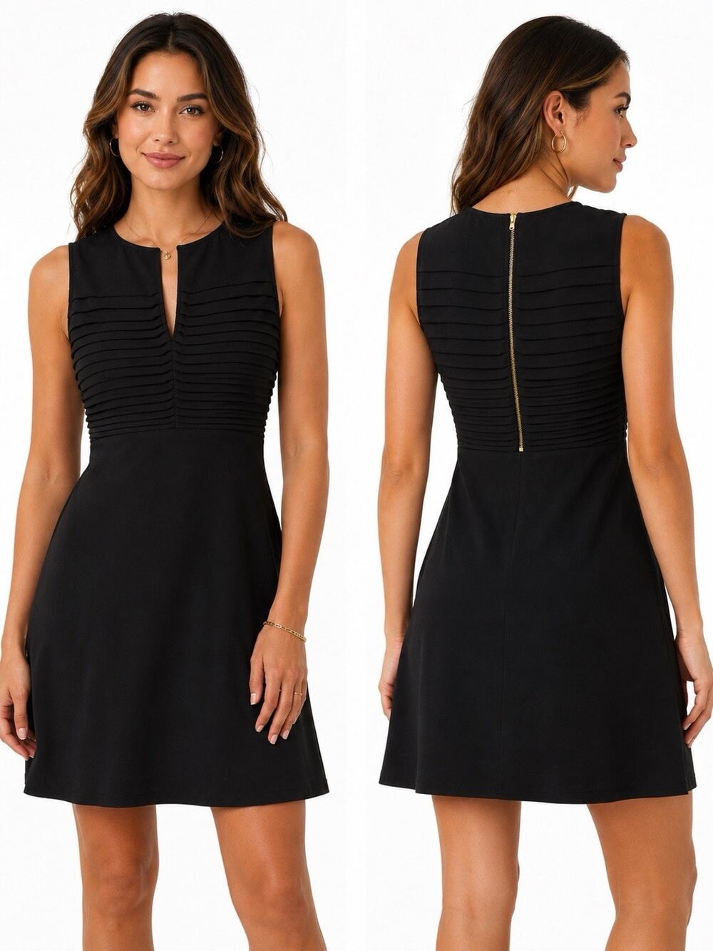 DIANE VON FURSTENBERG DVF BLACK 100% SILK PLEATED SLEEVELESS DRESS 10 NWT